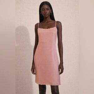 Wild Pink Salmon Lace Trim Slip Dress Square Neck Feminine Minimalist New XXL